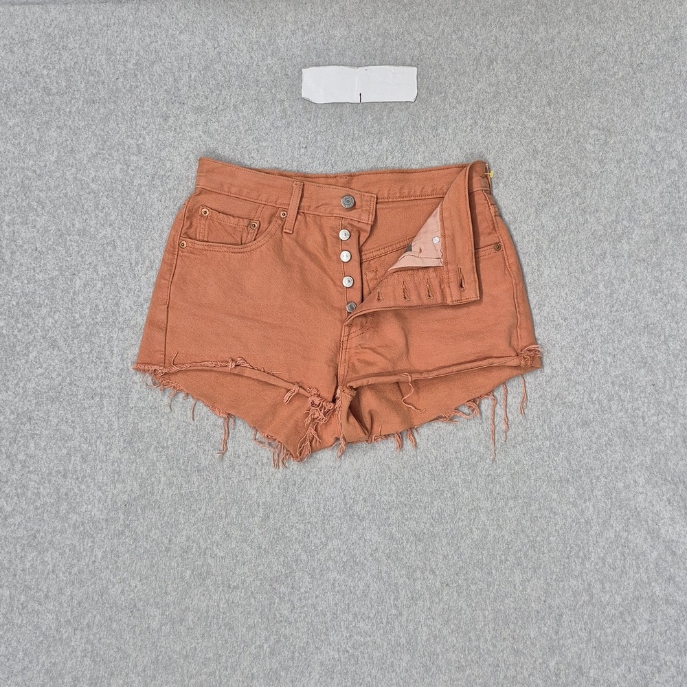 Levi's 501 Women Shorts W28‎ Orange High Rise Cutoff Button Fly